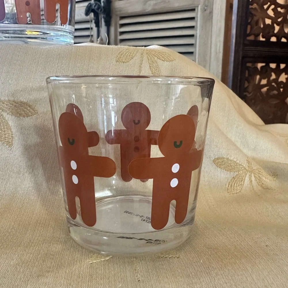 IKEA Set of 2 Clear Glass Gingerbread Men Candle / Votive / Tealight Holders.